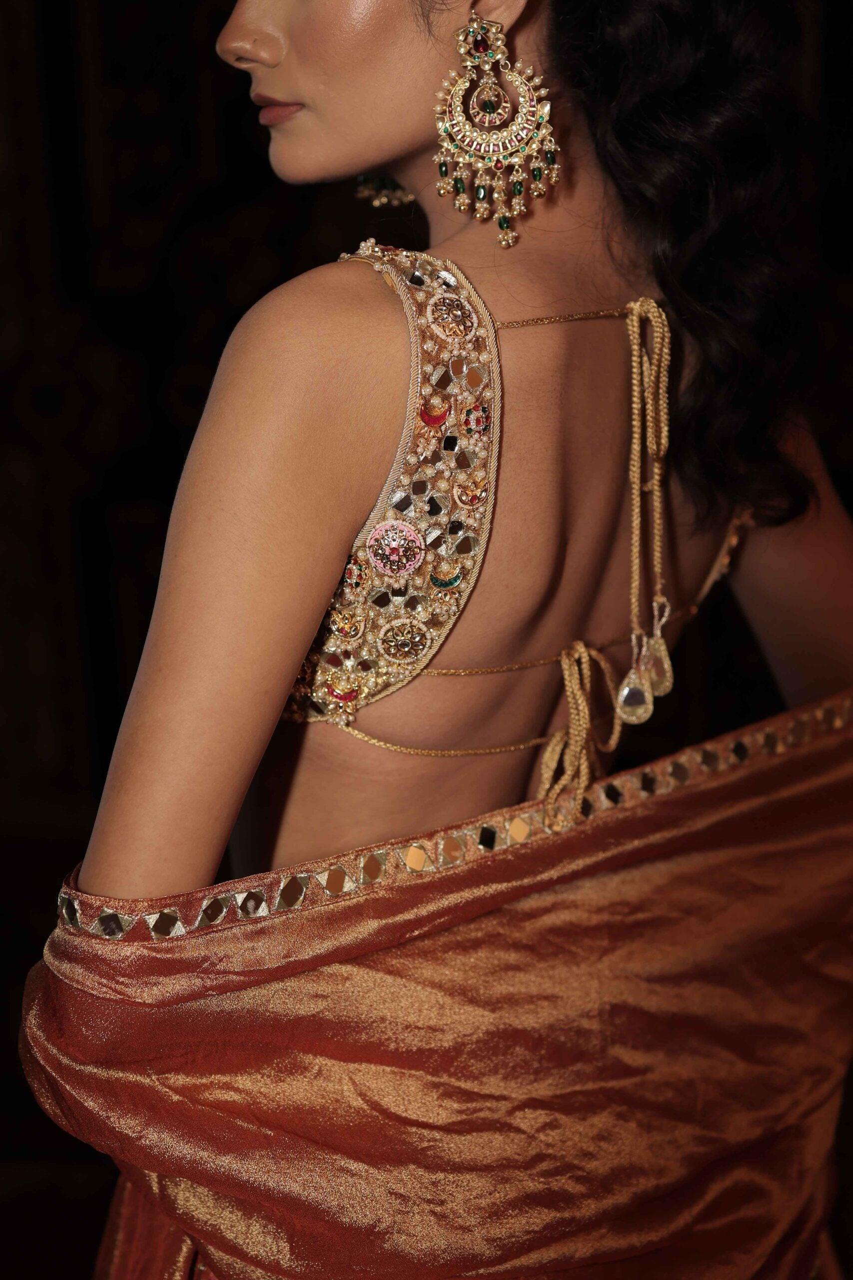 The "Virasat" lehenga choli / Red & Rust jewel embellished lehenga set