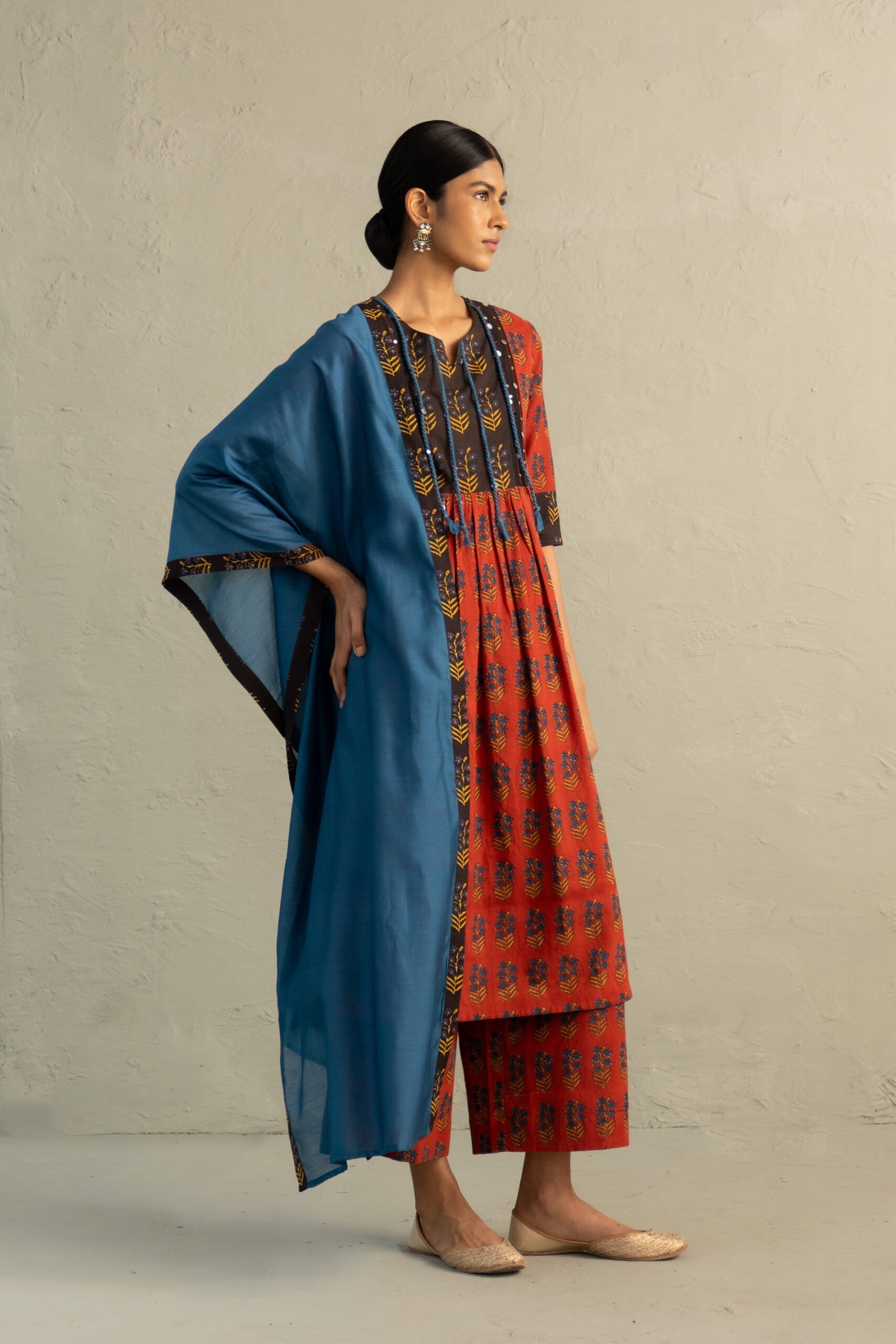 Red Phool Dori Hand Block Kurta Set