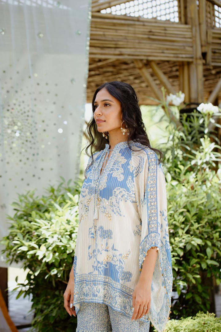 Blue Viscose Georgette Digital Printed Sharara Set