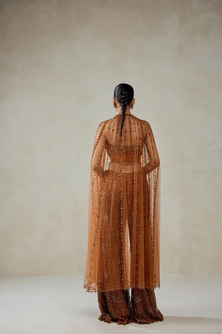 Elegant Copper Embellished Cape Sharara Set for Weddings
