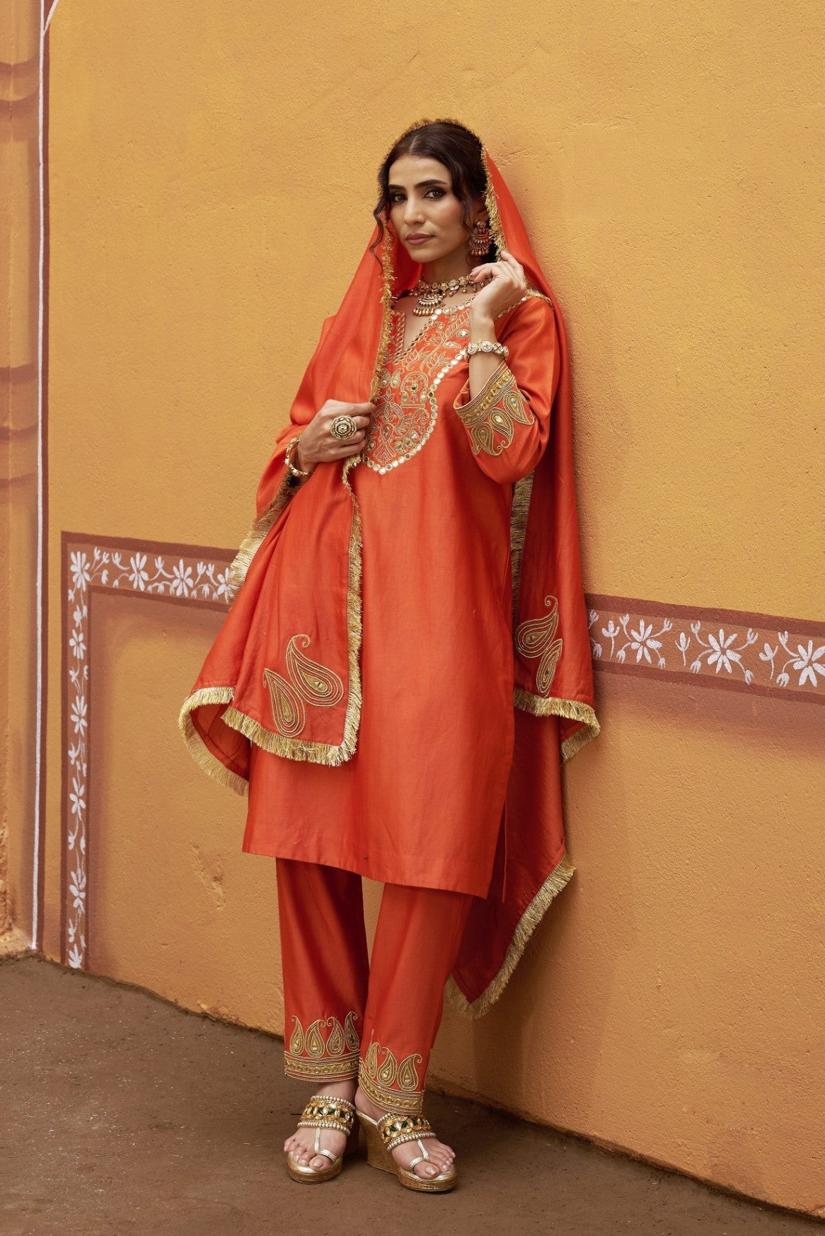 Hnad embroidred katdana work Kurta Set with dupatta