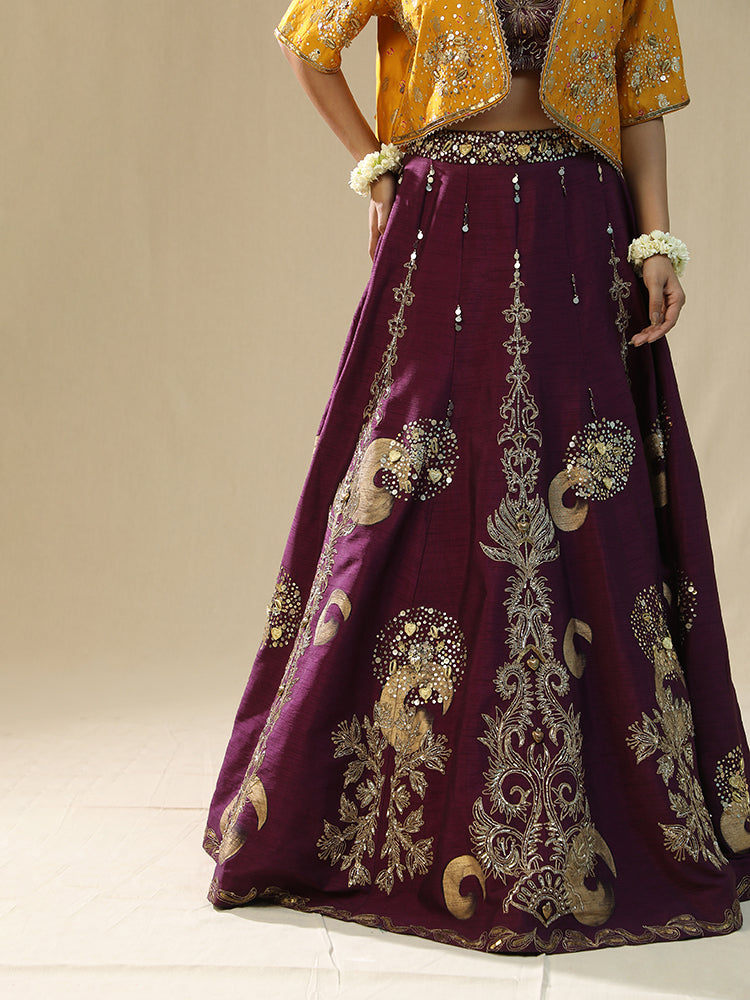 purple brushstroke lehnga set