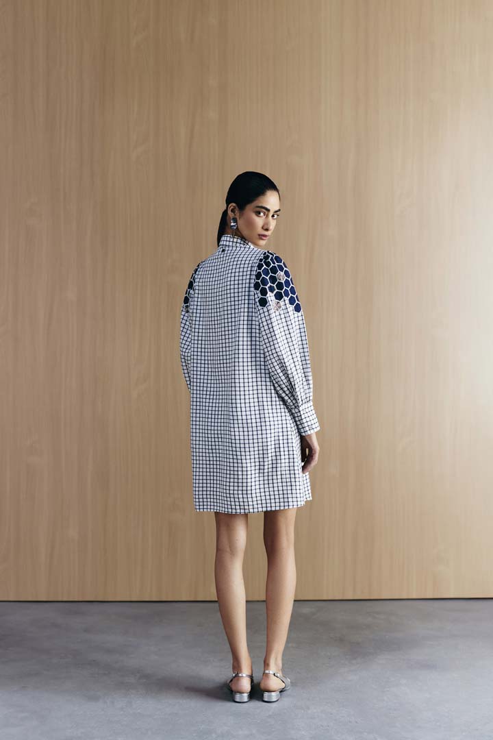 CHECK EMBELLISHED SHIRT DRESS
