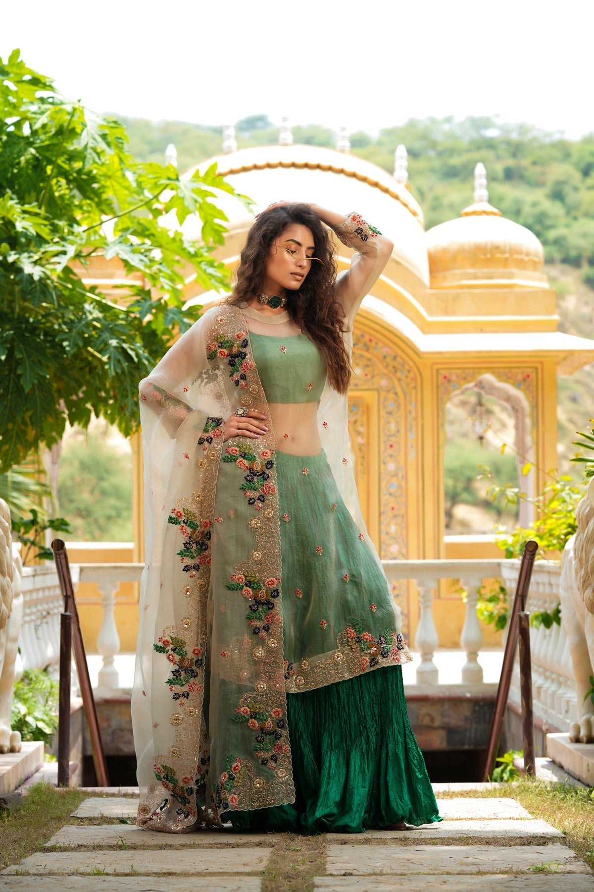 Image of Dilruba ivoreen crush skirt kurta set