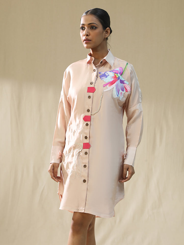 Peach Floral Handpainted Shirt