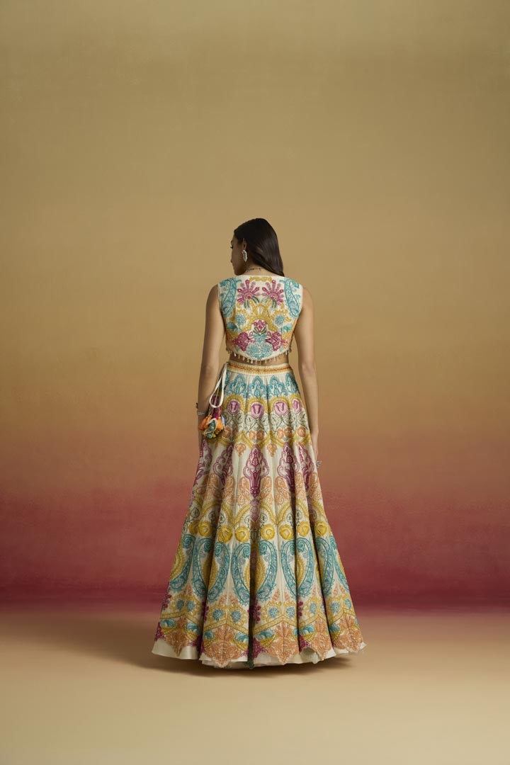 Ivory Paisley Cordwork Chanderi Lehenga for Luxury Weddings