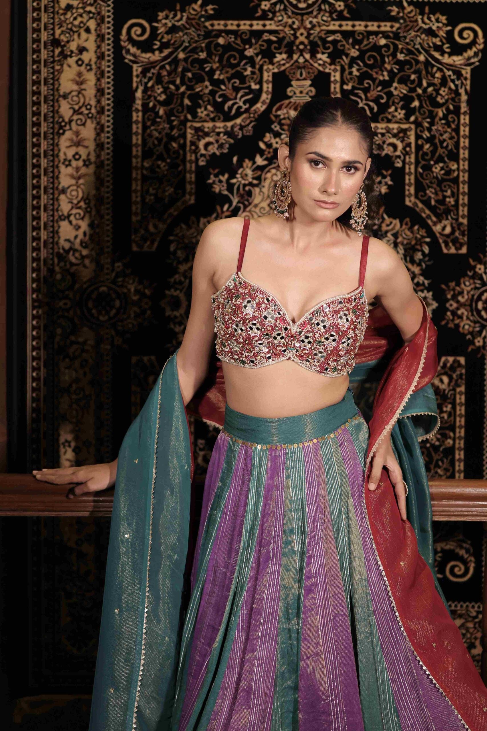The " Ratnakari " Lehenga Set / Jewel and mirror embellished banarasi lehenga set