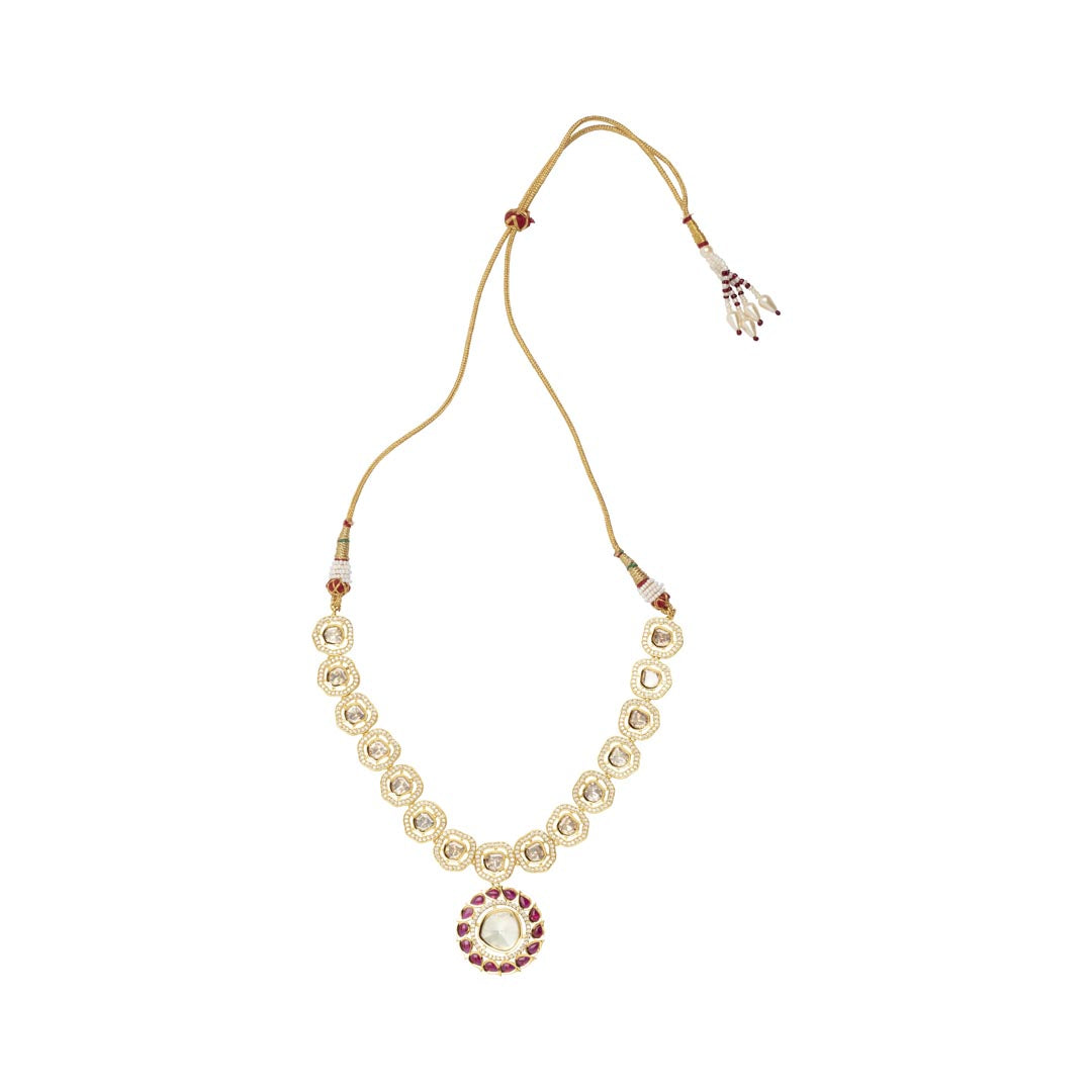 Vivinia By Vidhi Mehra Aatman Gold Plated Pink Womens Synthetic Stone Necklace Set with Pair of earrings VN411