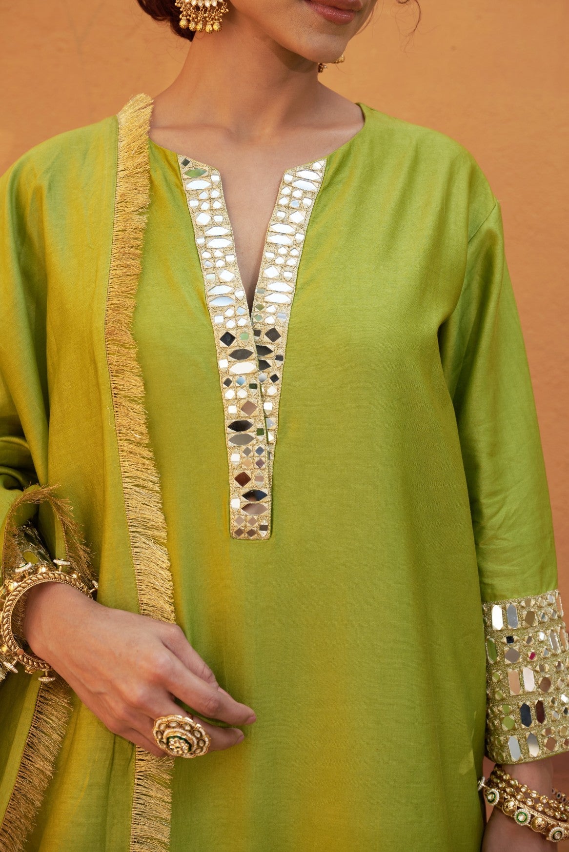 hand embroidery mirror work Kurta Set