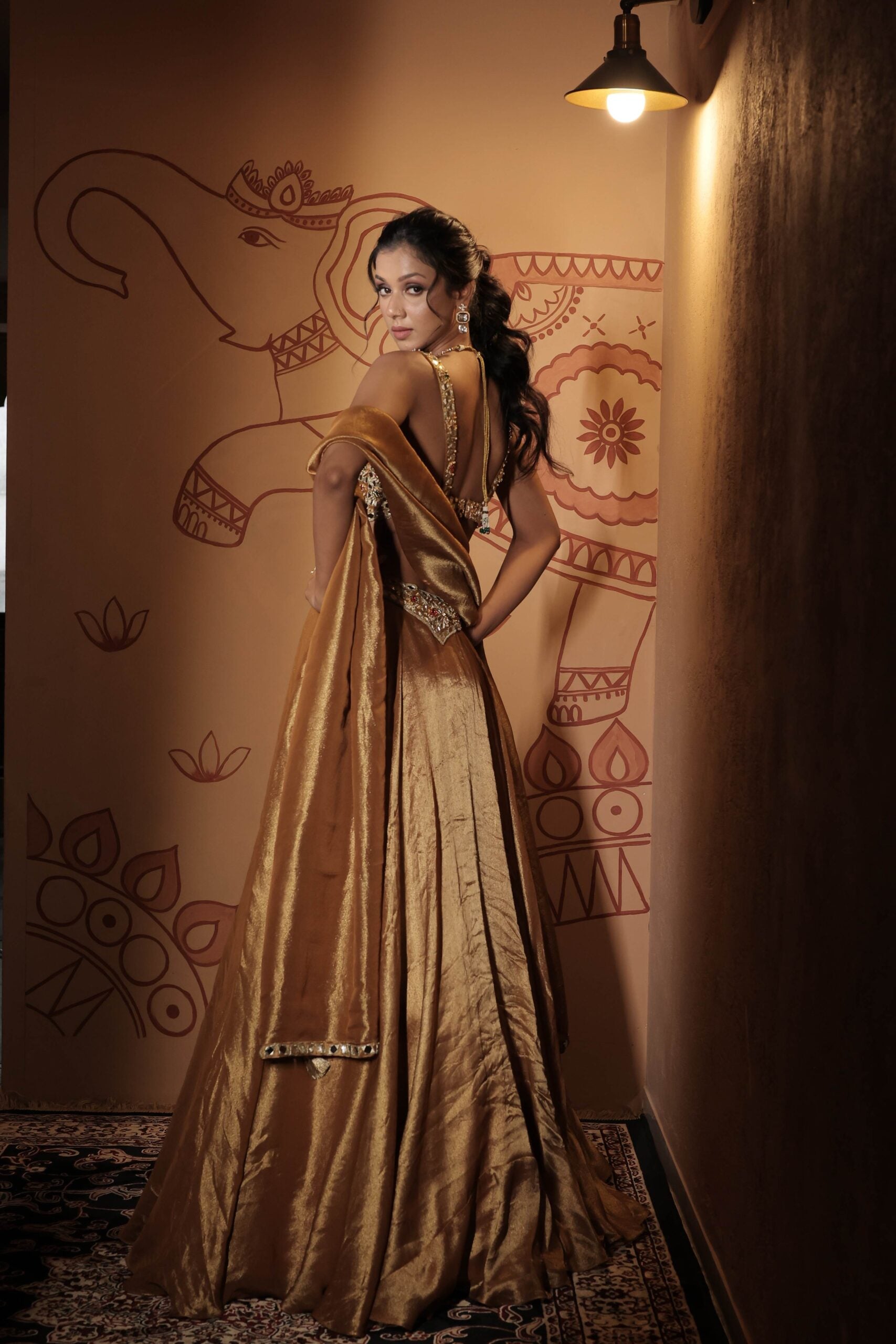 The "Kamalratna " lehenga set / Antique gold jewel and mirror embellished tissue lehenga set