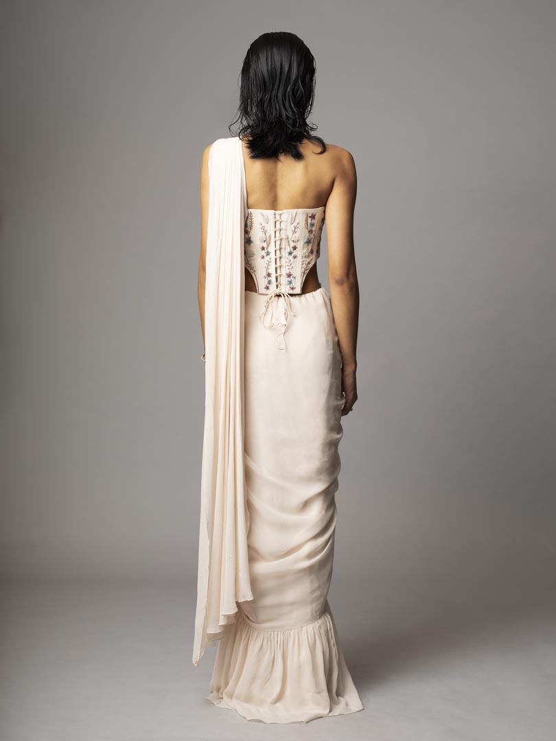 Ivory Drape Cascade Saree