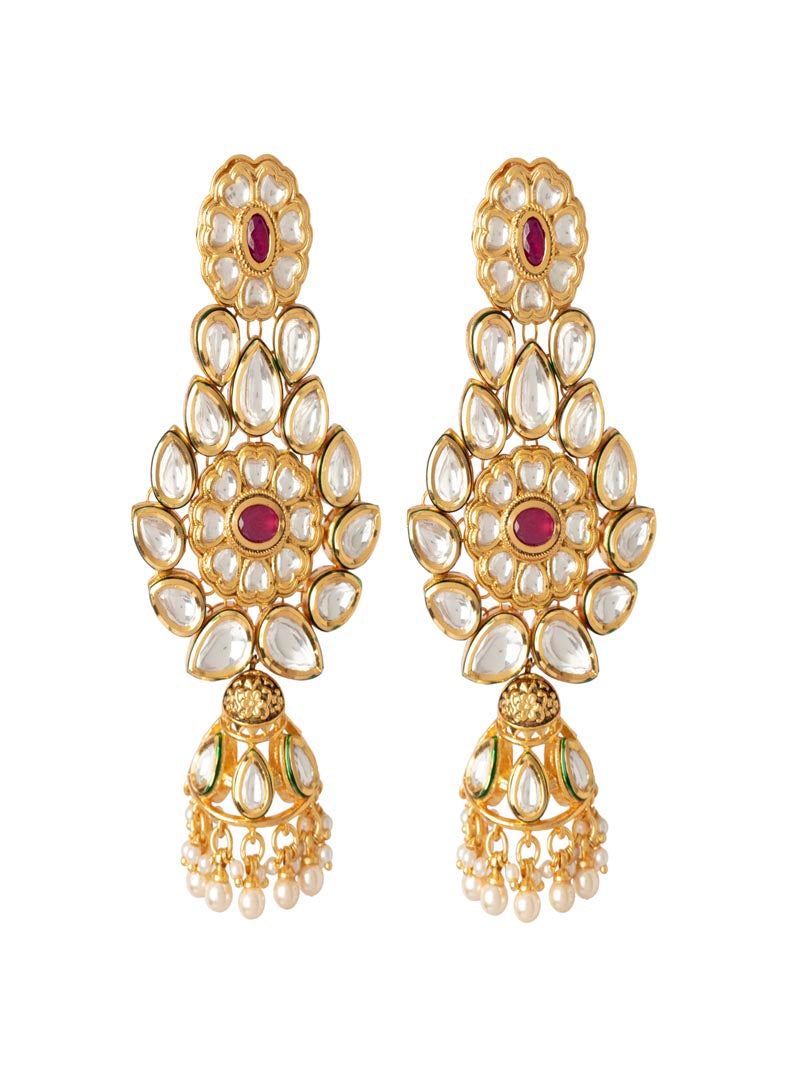 Vivinia By Vidhi Mehra Aatman Gold Plated Red Womens Synthetic Stone Necklace Set with Pair of earrings VN418