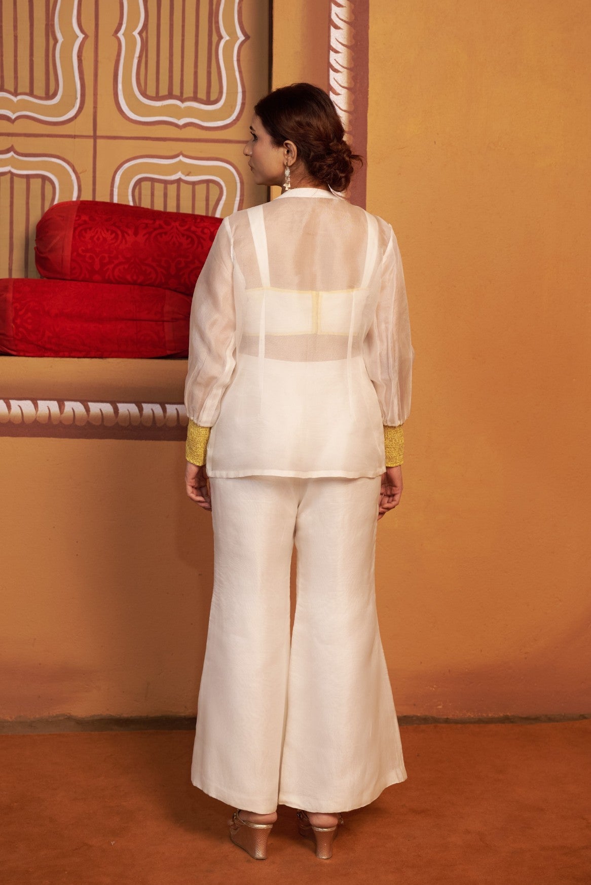 Hand-Embroidered 3D Floral Crop Top, Pant & Jacket Set