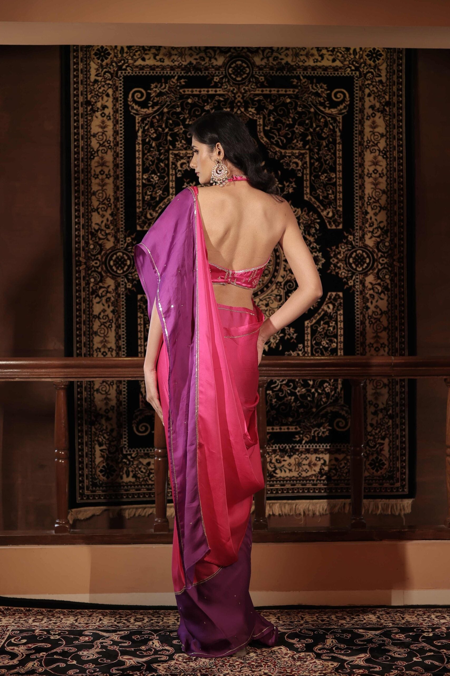 The " Gulabo " Saree Set /Pink jewel and pita work banarasi blouse and satin organza saree set