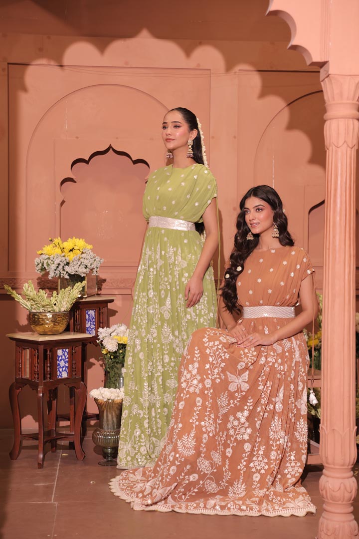 Mocha Floral Embroidered Georgette Anarkali
