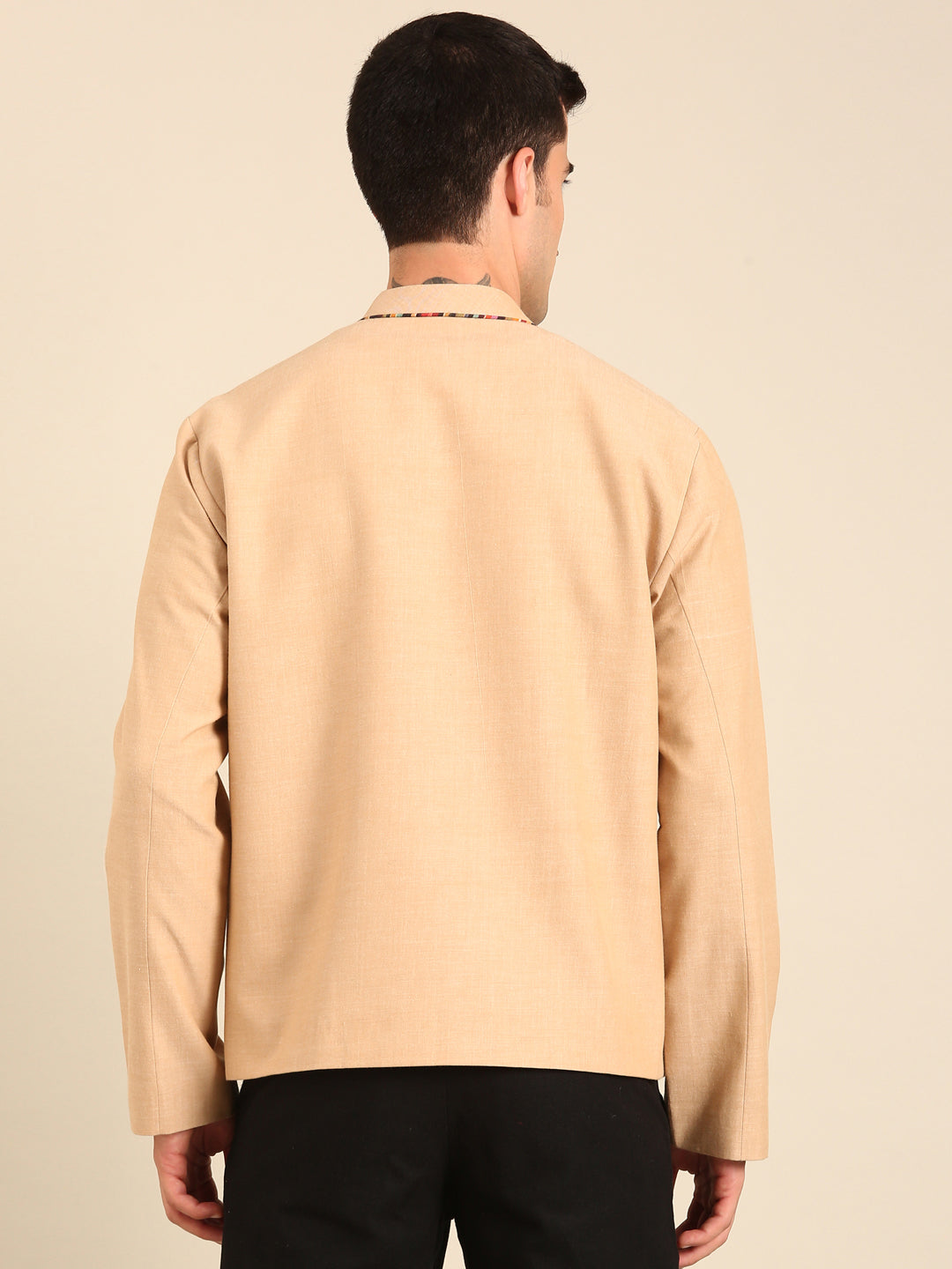 Beige -Print Malai Cotton Bomber Jacket