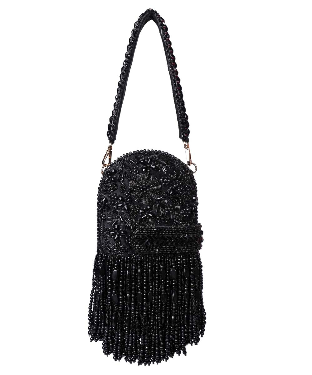 Azmat Black Suede Embellished Capsule Bag
