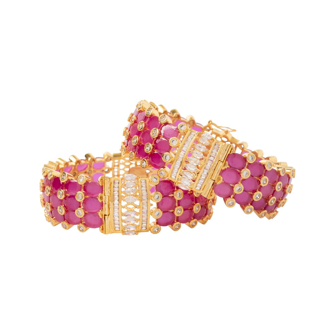 Vivinia By Vidhi Mehra Isvaraah Gold Plated Pink Womens Kundan, Polki Pair of Bangles VB041