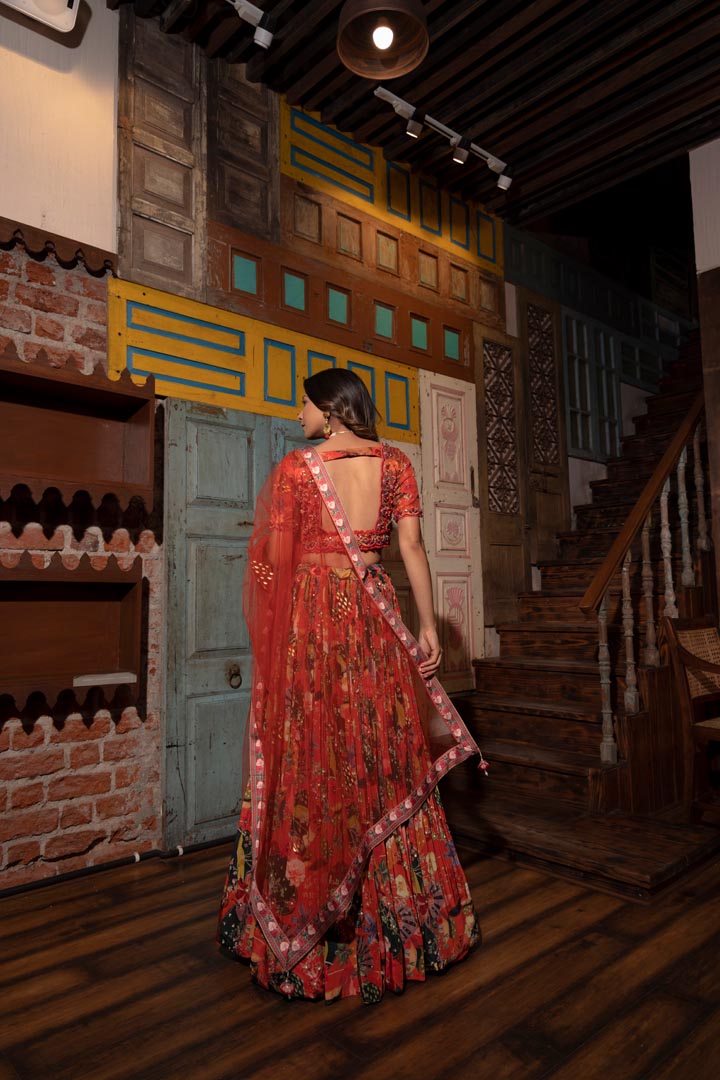 Rust Viscose Hand Crafted Lehenga Set