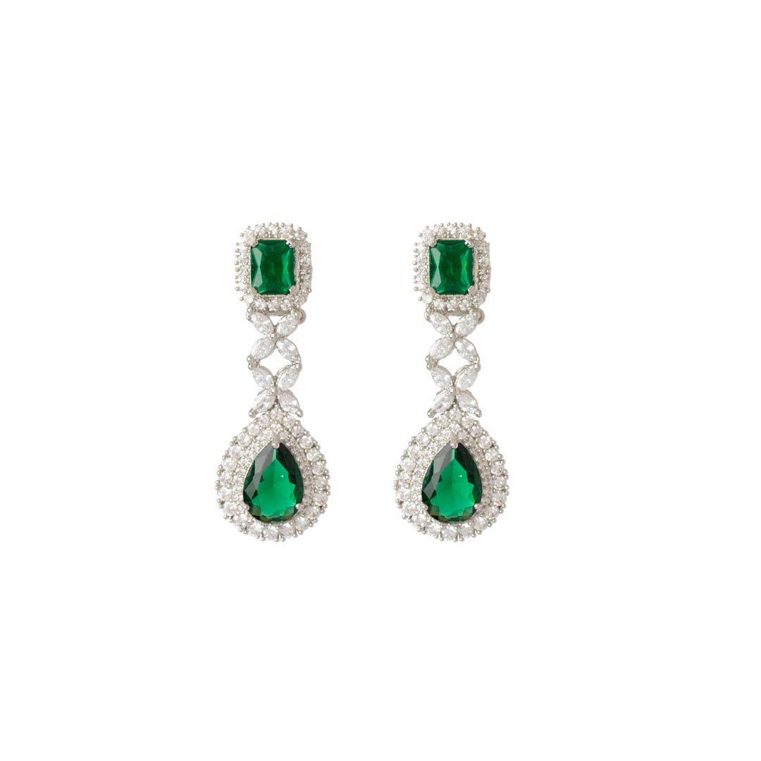 Vivinia By Vidhi Mehra Zia Silver Plated Green Womens Emerald Synthetic Zircon Necklace Set with Pair of earrings VN263