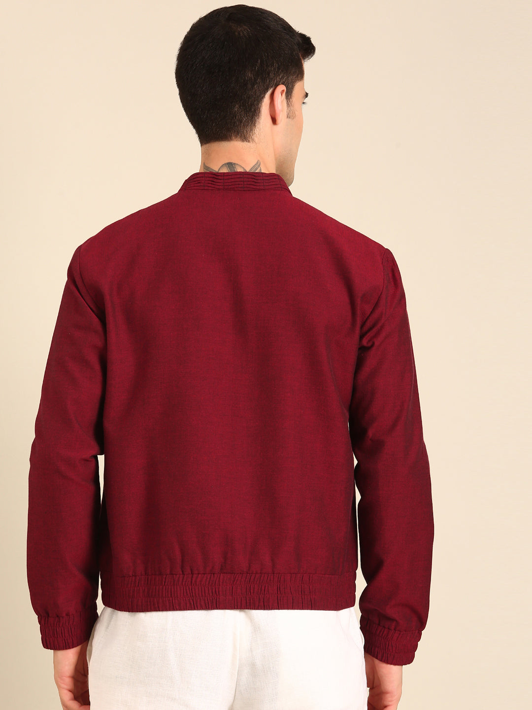 Wine Malai Cotton Bomber Jacket