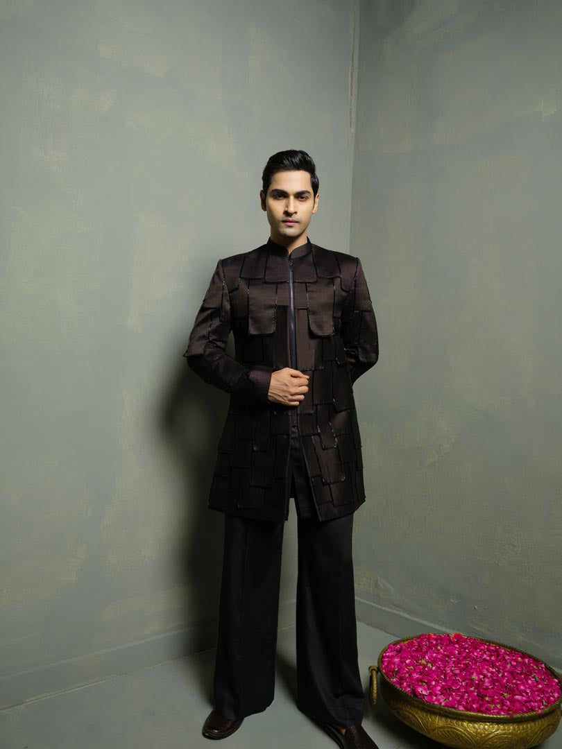 Black Flap Indowestern Set