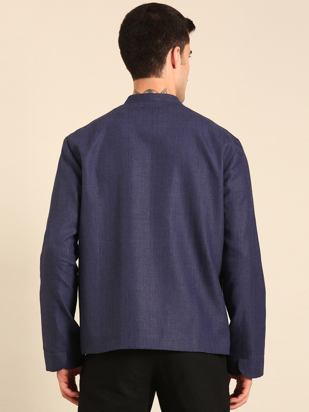 Blue 100% Linen Bomber Jacket