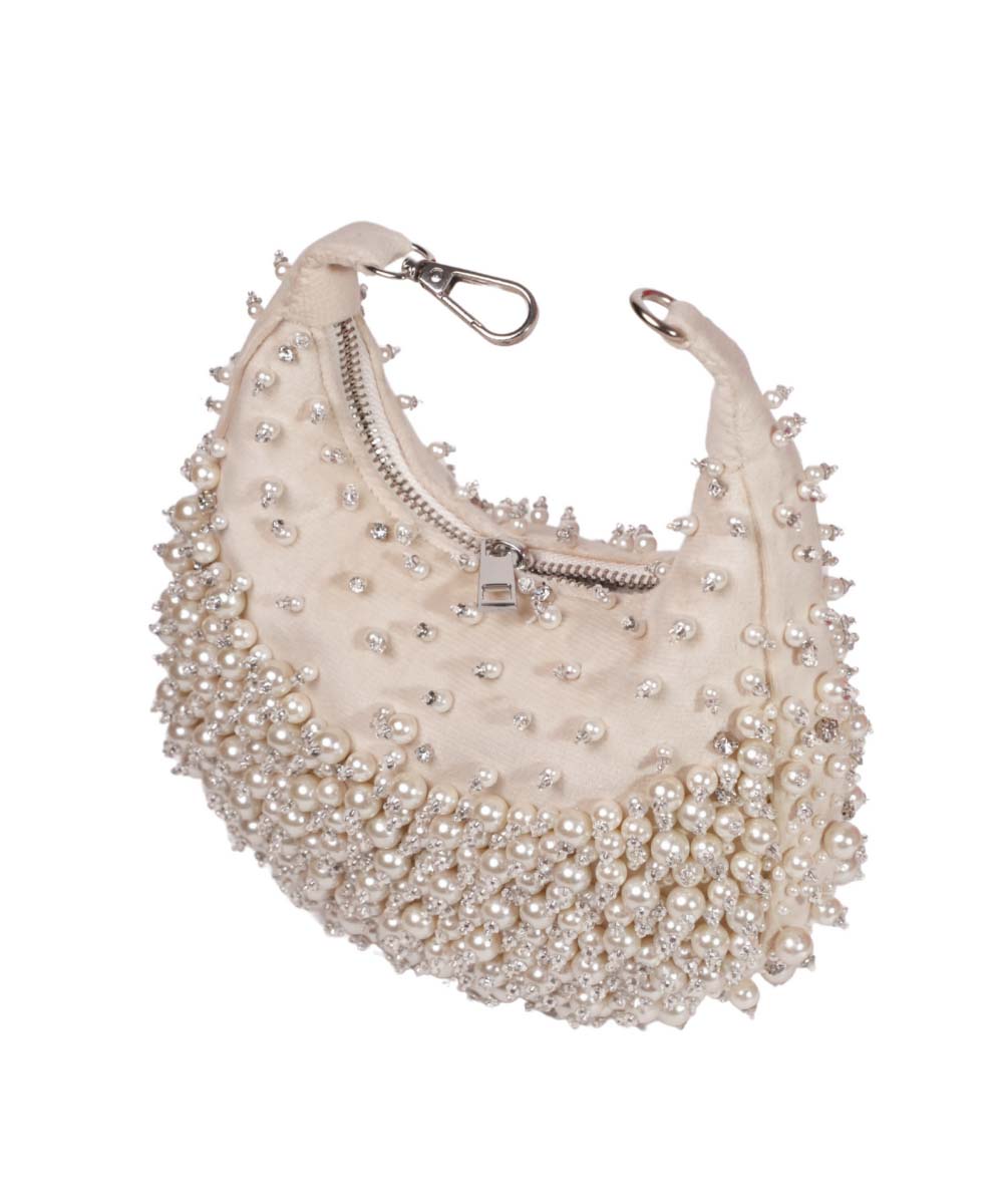 Aliya Ivory Suede Embellished Hobo Bag