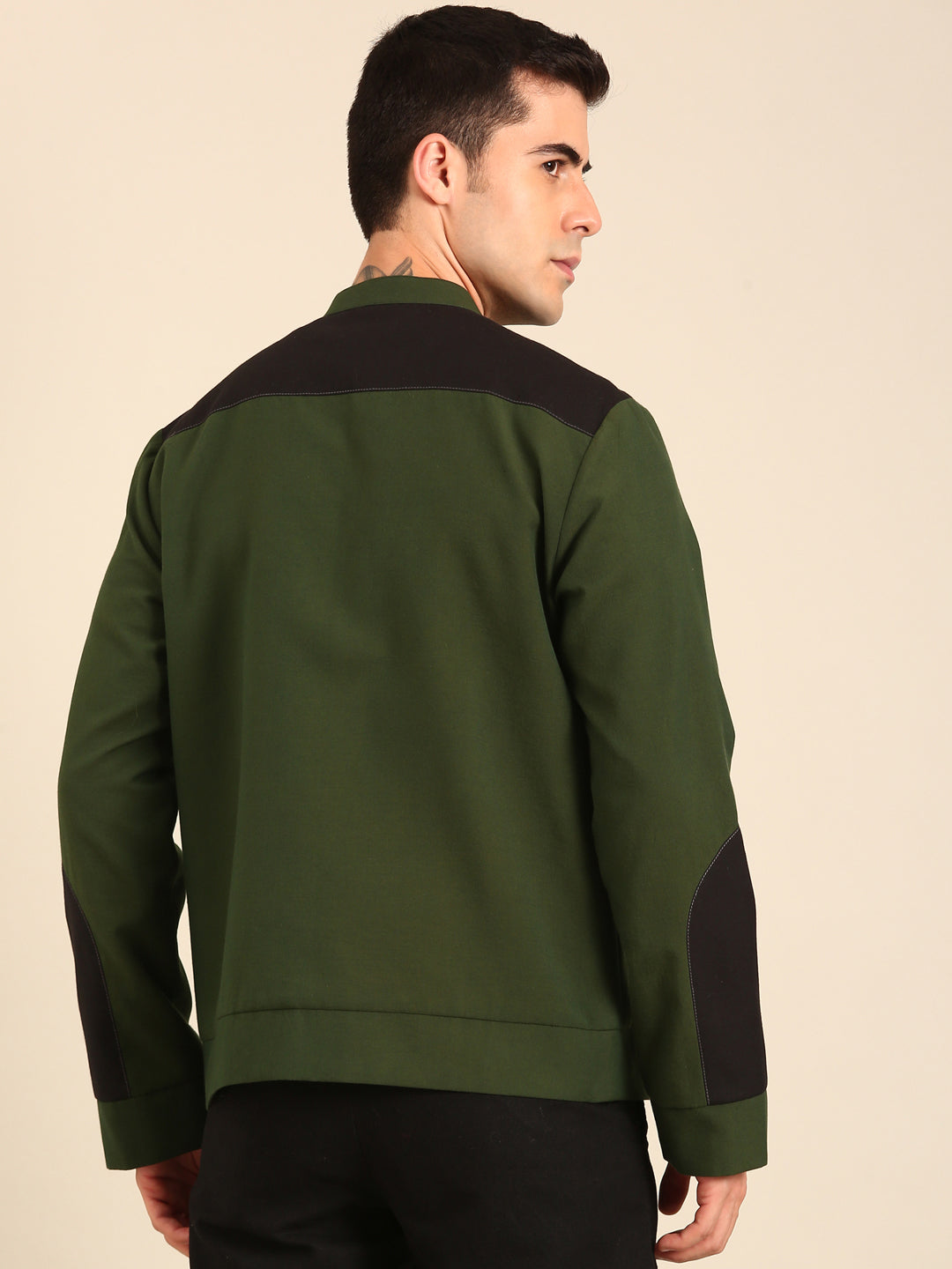 Green Malai Cotton Bomber Jacket