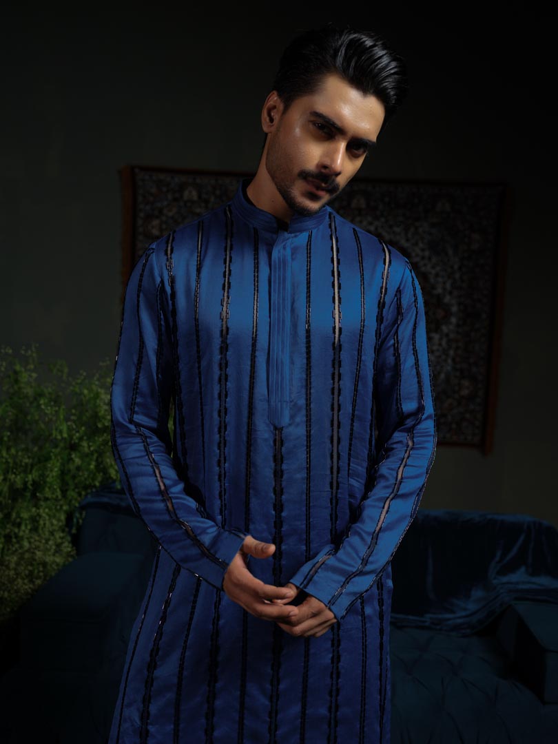 Midnight Stripe Blue Kurta Set