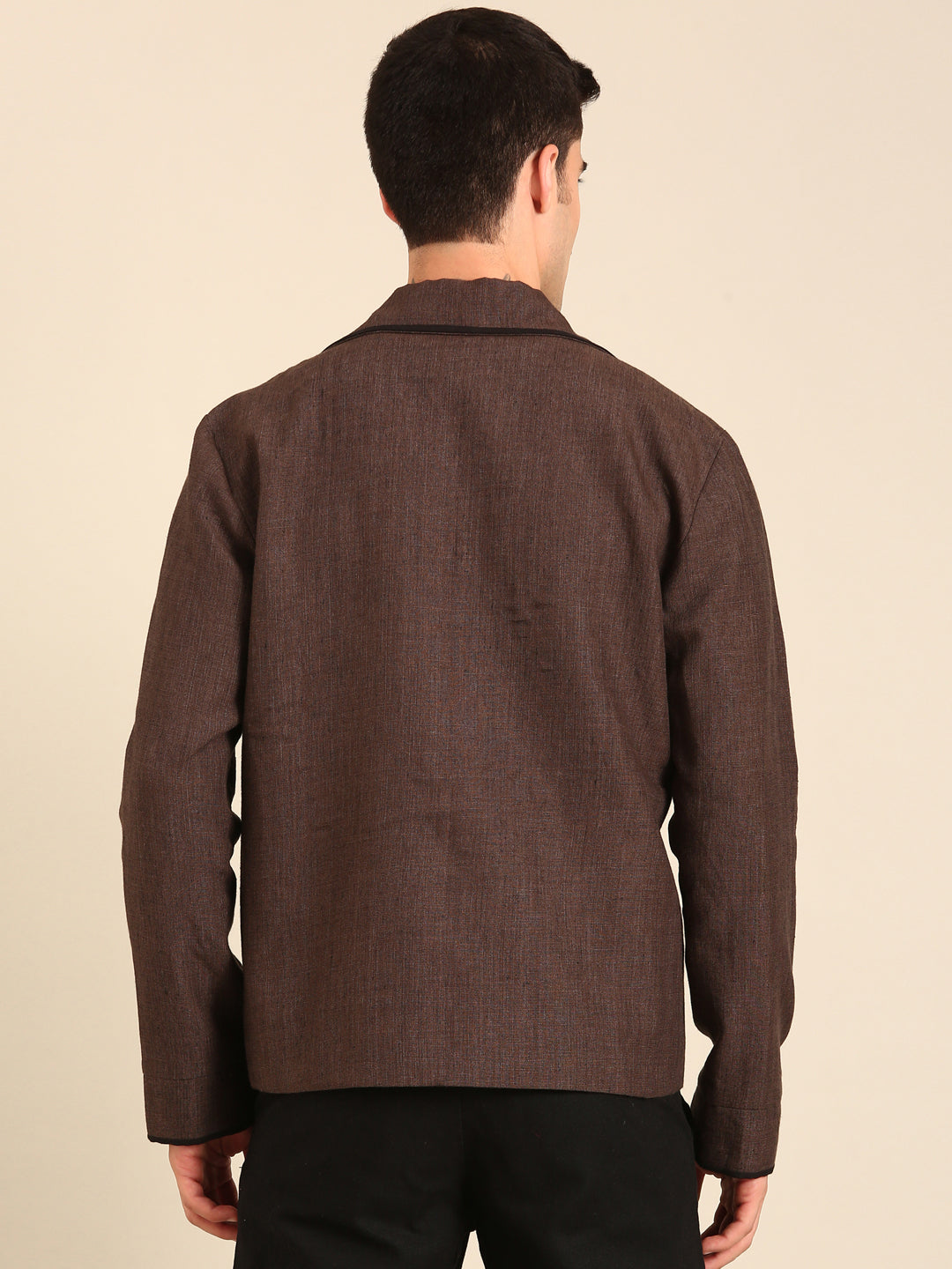 Brown 100% Linen Bomber Jacket