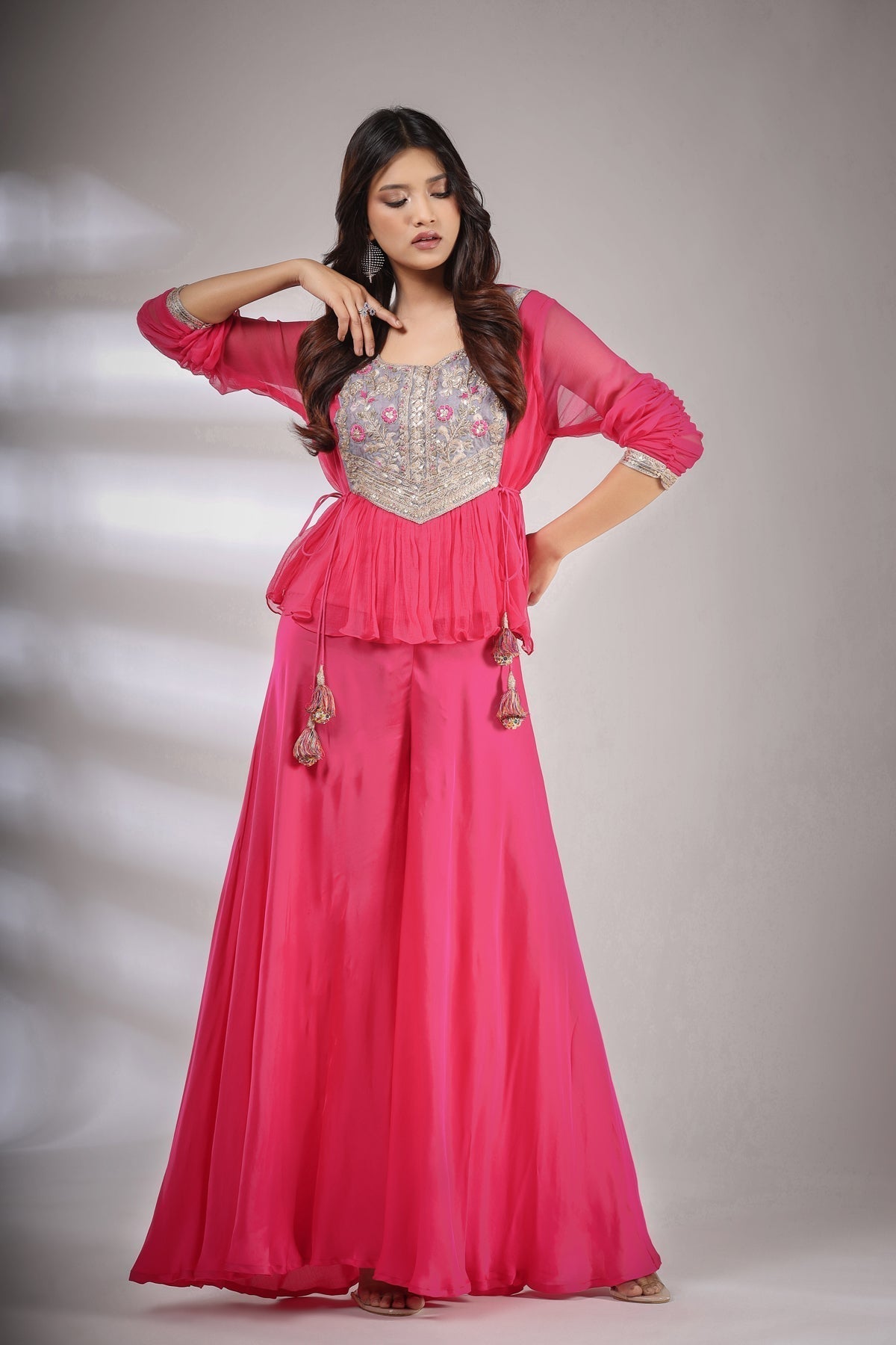 Image of Haseena folk co-ord set in hot pink