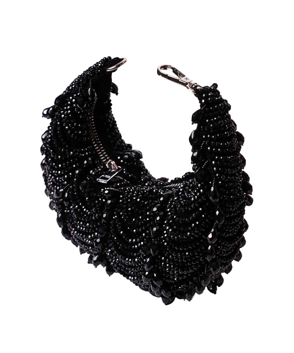 Liona Black Suede Embellished Hobo Bag