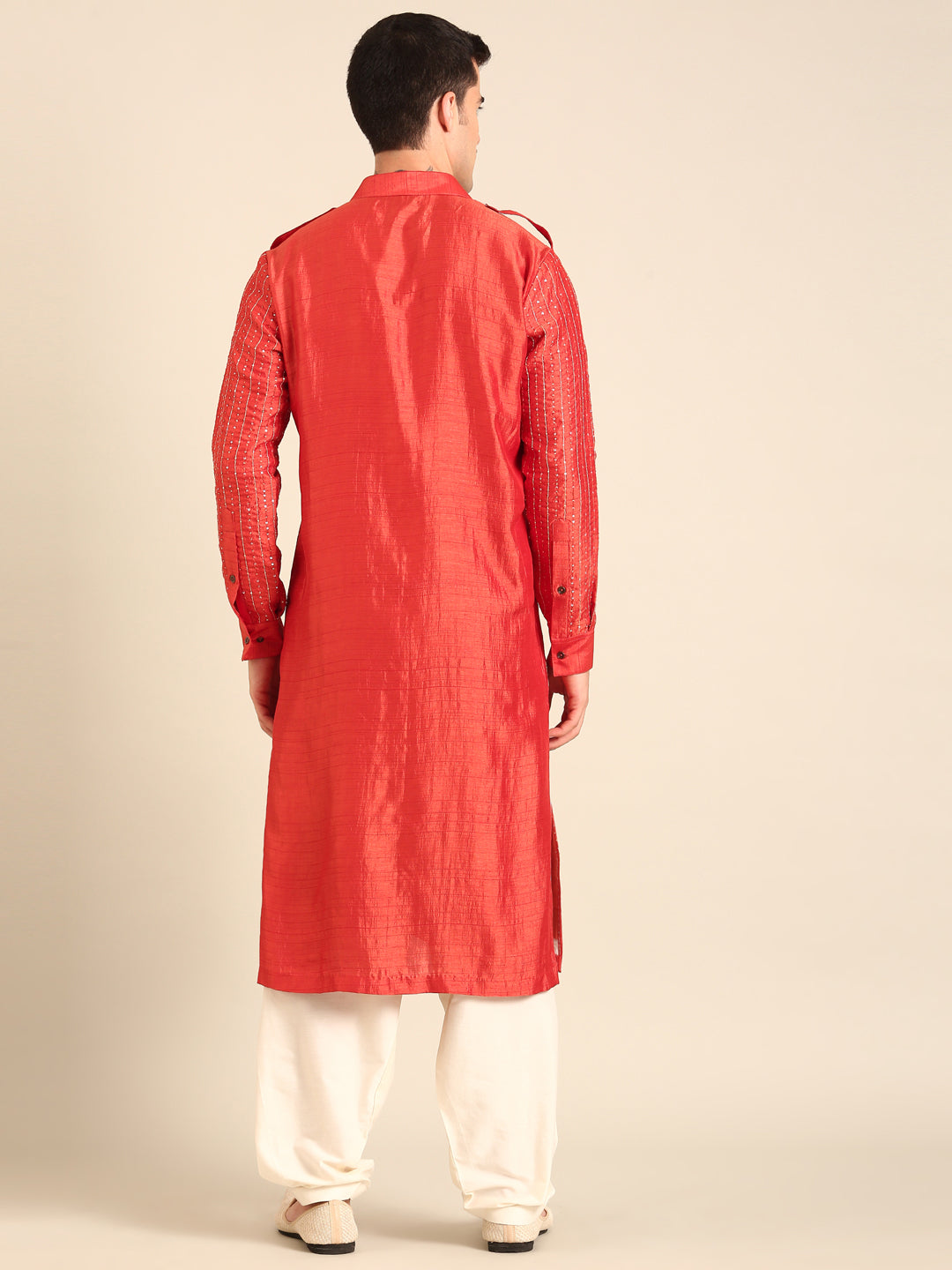 Rust Orange Bemberg Silk Kurta Set