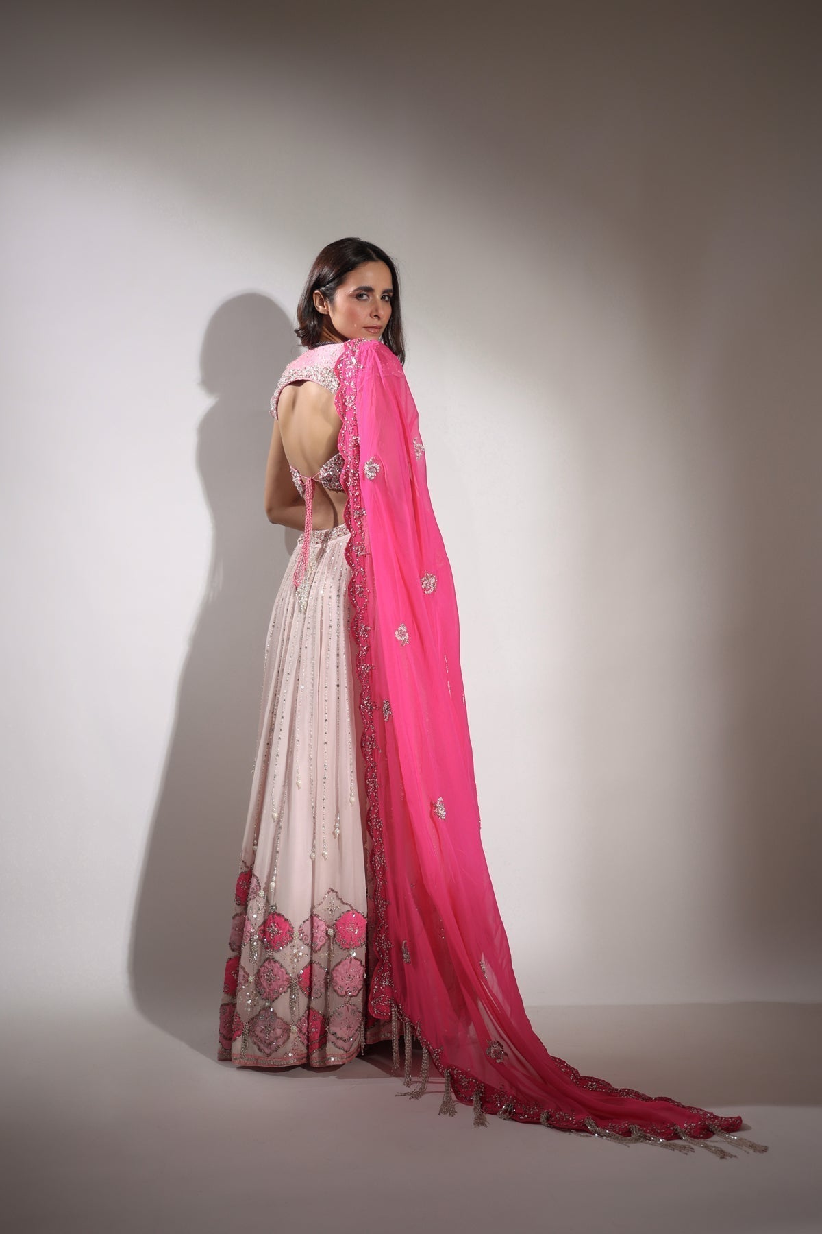 Image of Haseena baby pink pearl droplet lehenga set