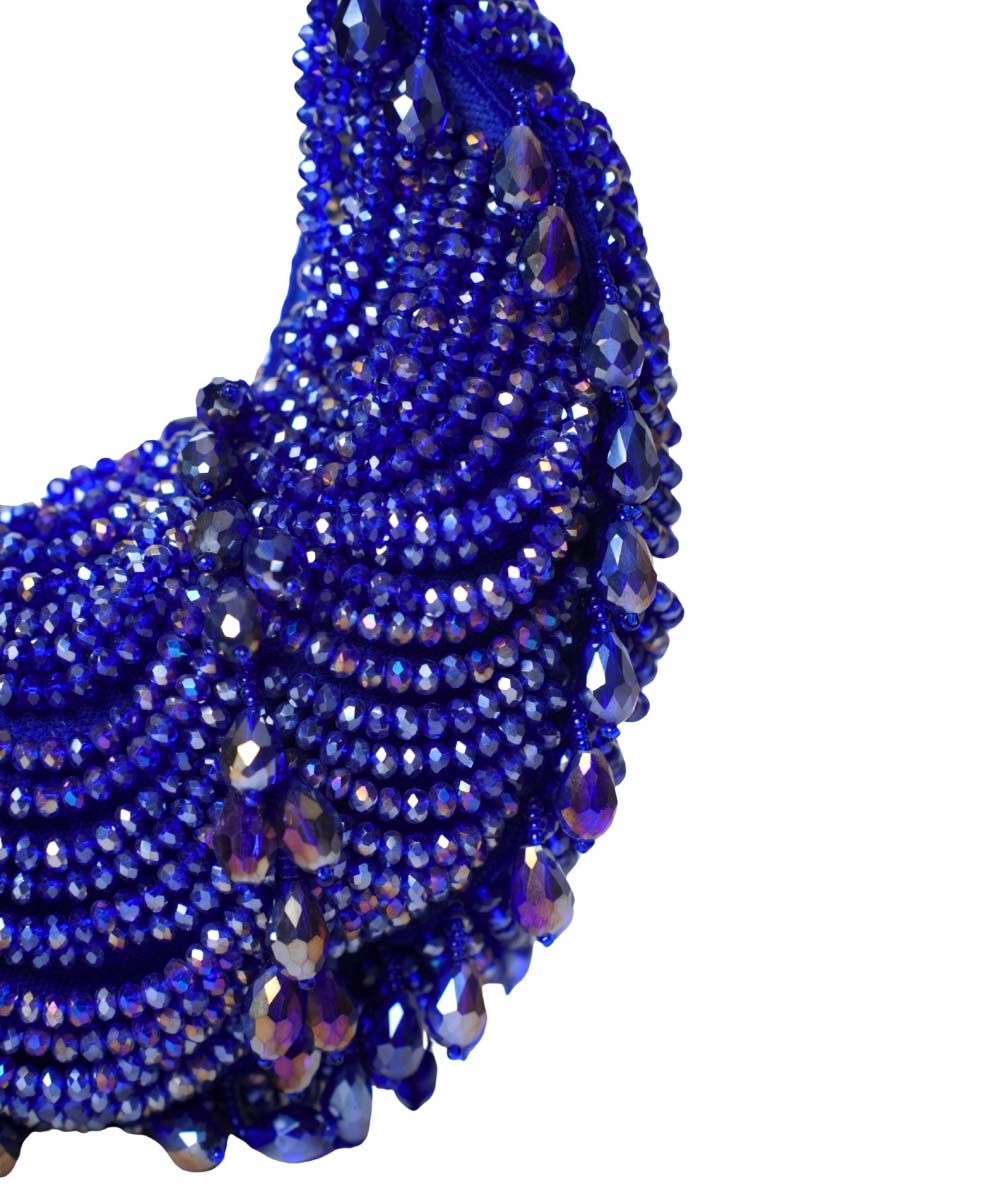 Liona Royal Blue Suede Embellished Hobo Bag