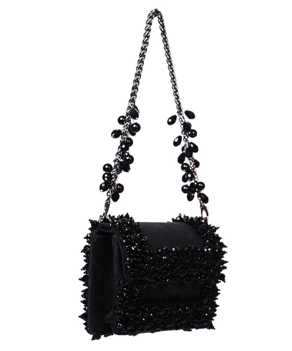 Elana Black Suede Crystal Embellished Mini Bag