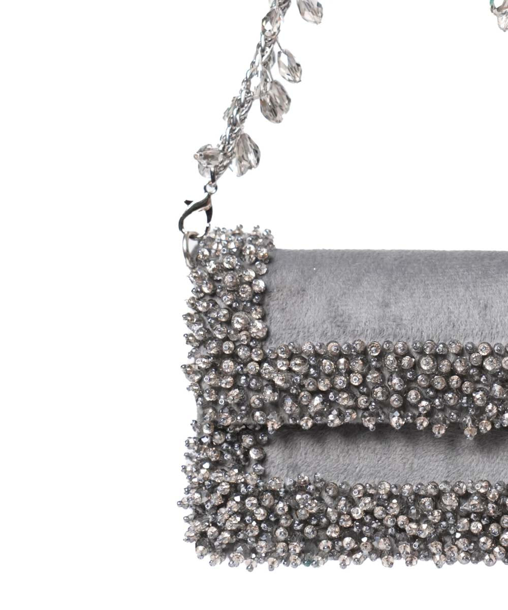 Elana Grey Suede Crystal Embellished Mini Bag