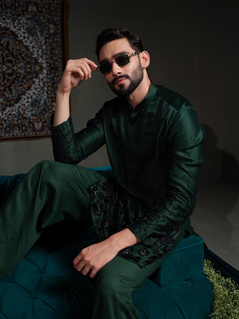 Deep Emerald Amoeba Kurta Set