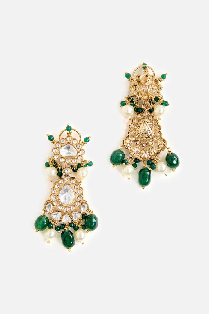 Elegant Kundan & Green Bead Bridal Necklace Set