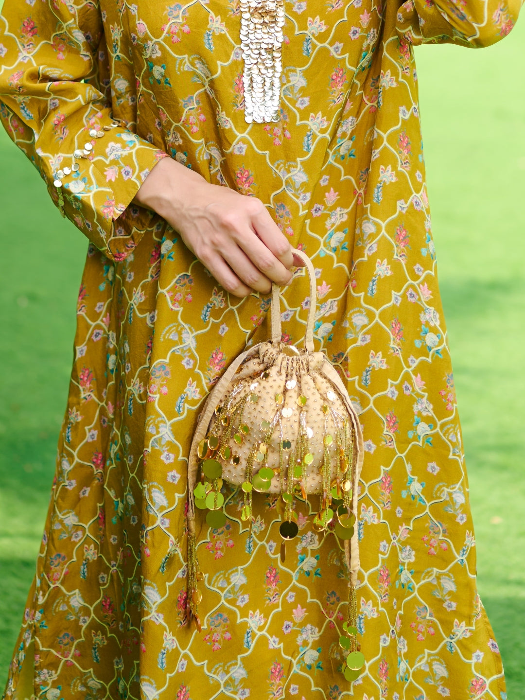 Gold Mirror Potli - Round