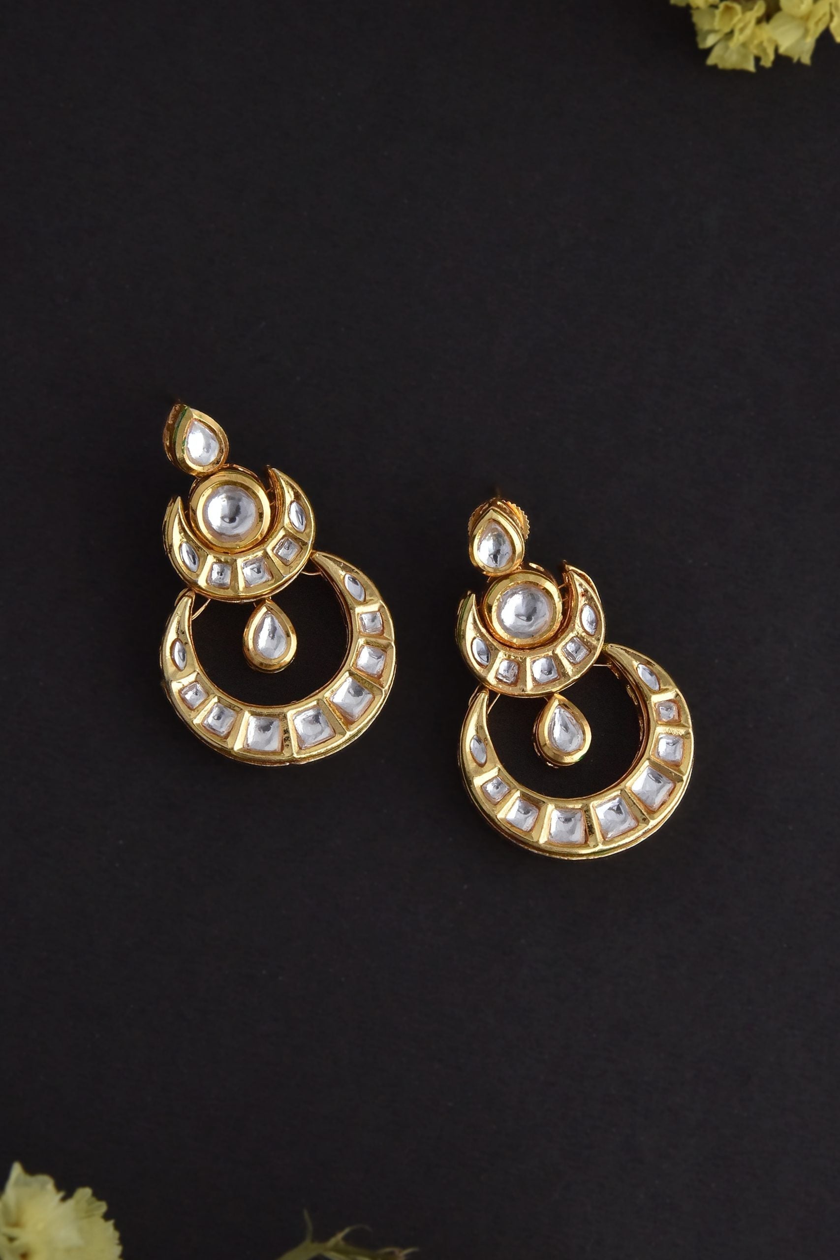 Gold Tone Kundan Chandbali Earrings