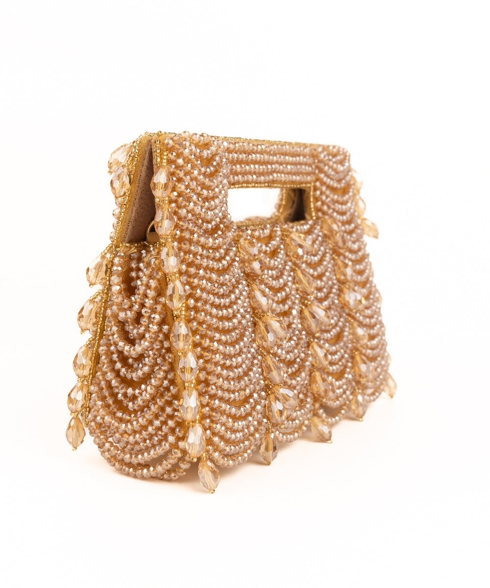 Amyra Gold Suede Handcrafted Clutch