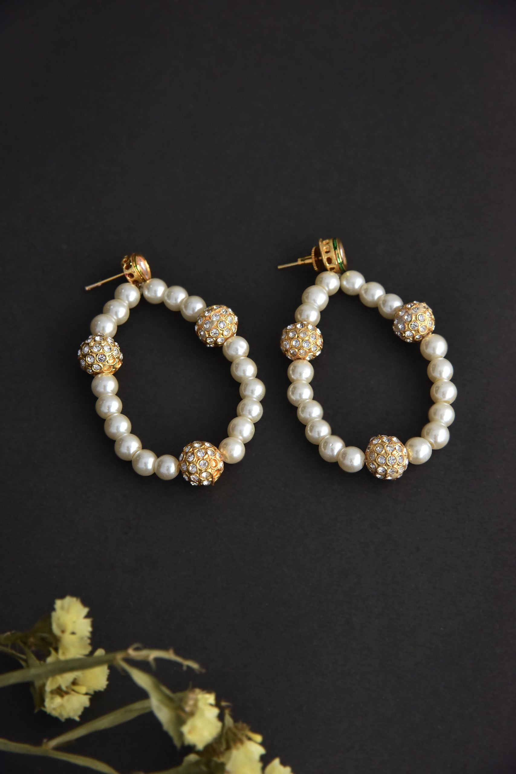 White Gold Tone Pearl Hoop Earrings