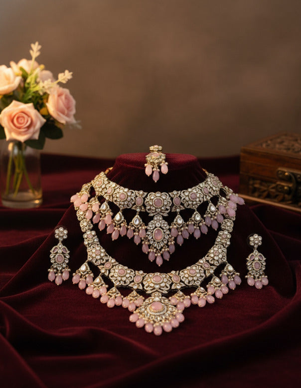 Pink Kundan Bahaar Jhumka Set