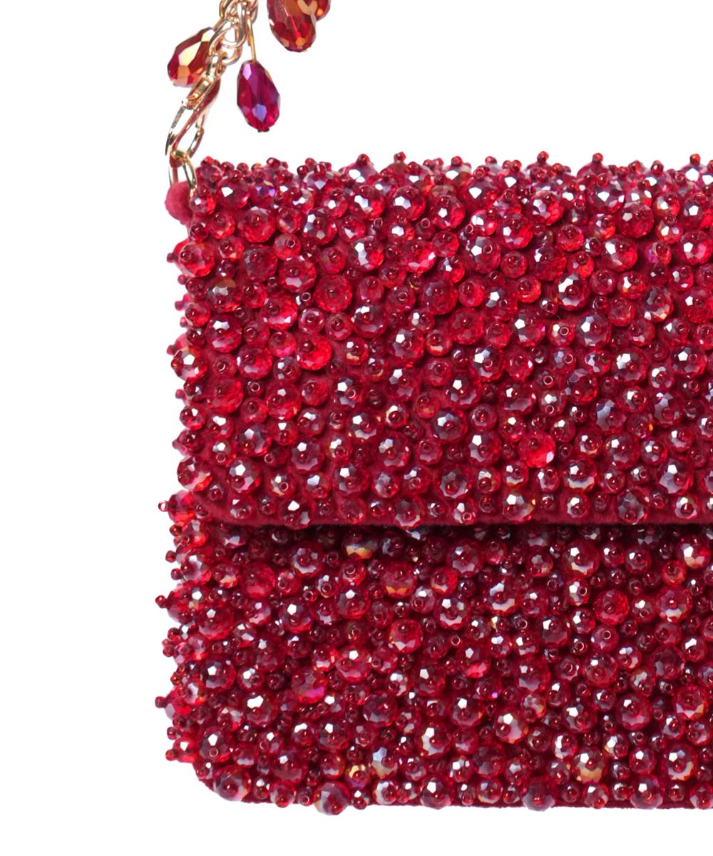 Kiyara Maroon Suede Crystal Embellished Mini Bag
