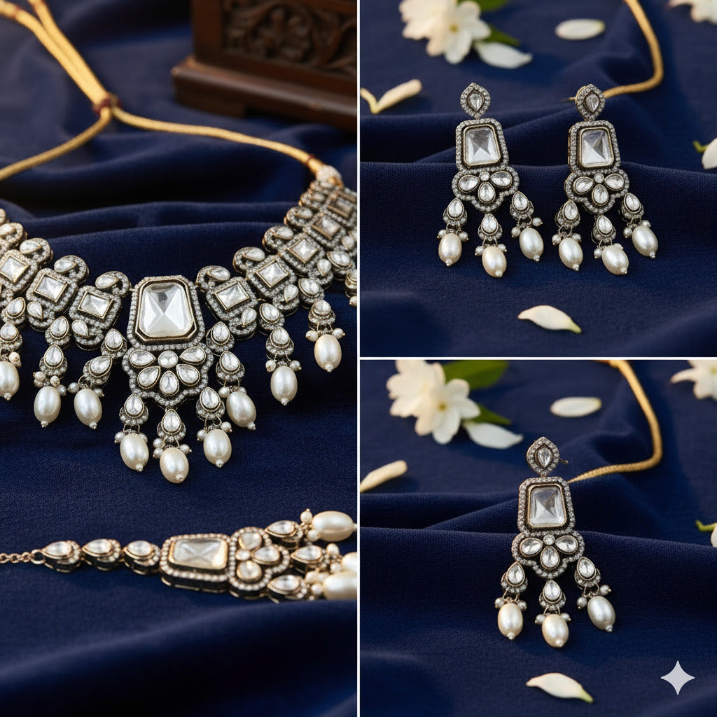 Pearl Choker Set with Maang Tikka