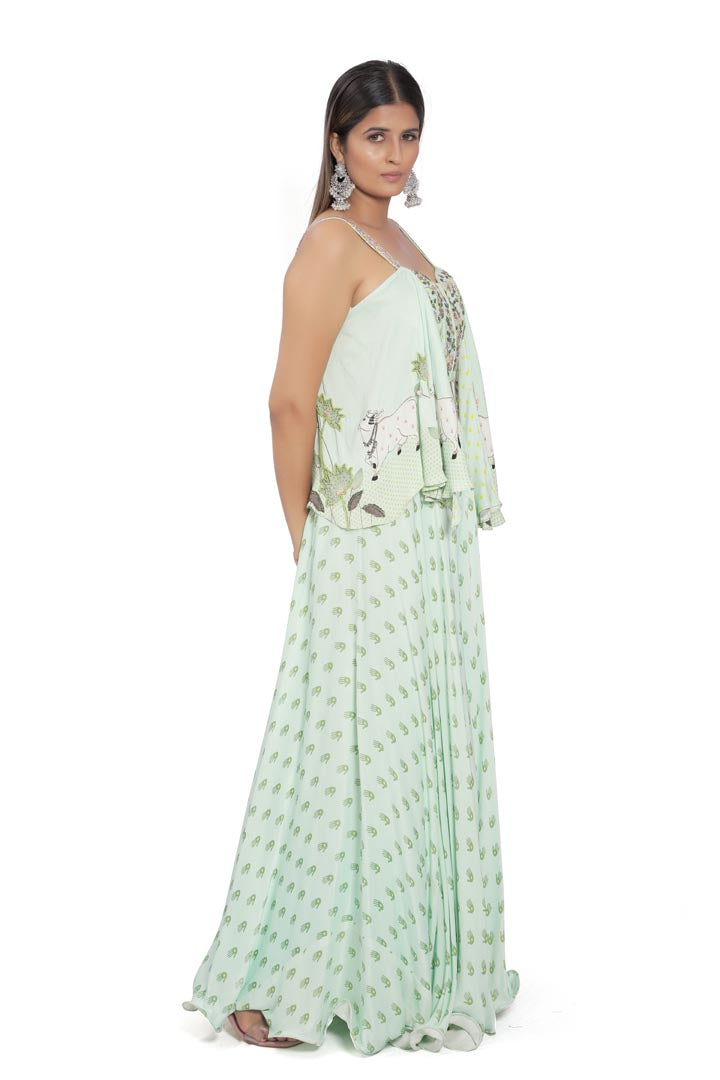 Mint Green Printed Palazzo Pant Set