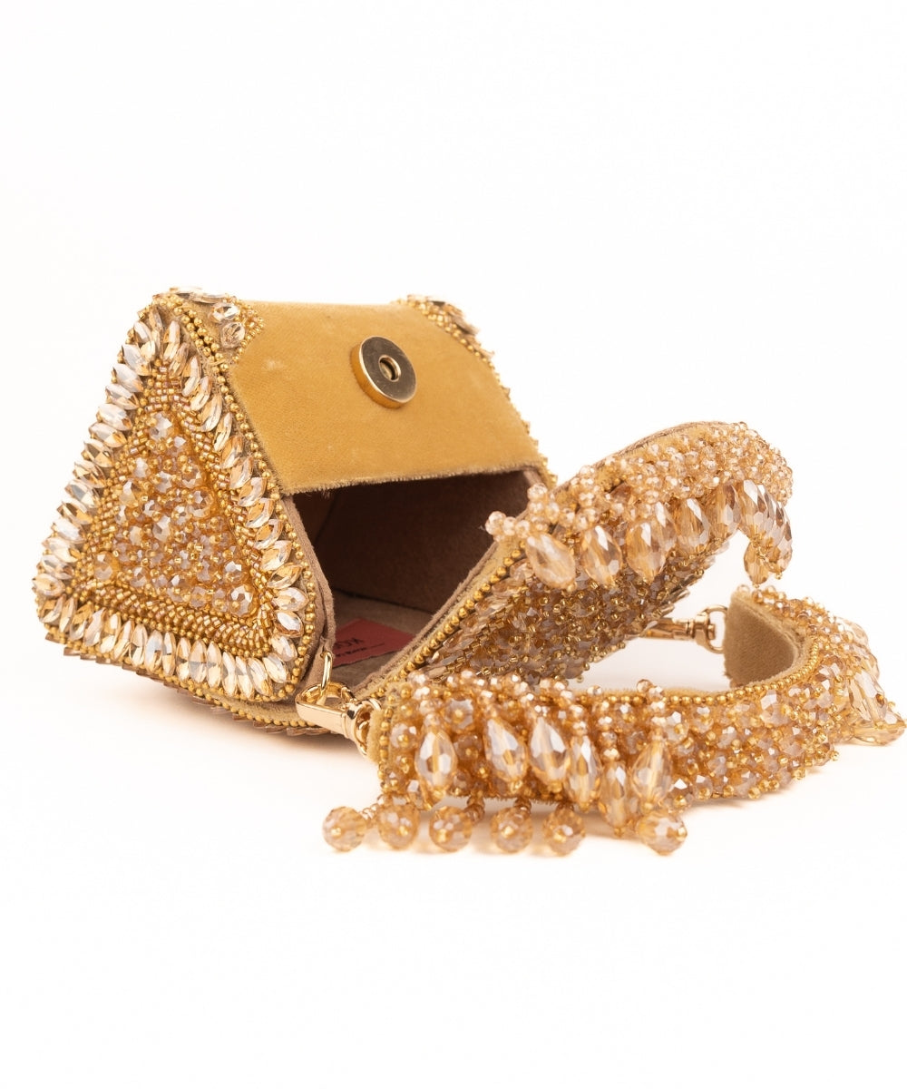 Josy Gold Suede Embellished Mini Bag