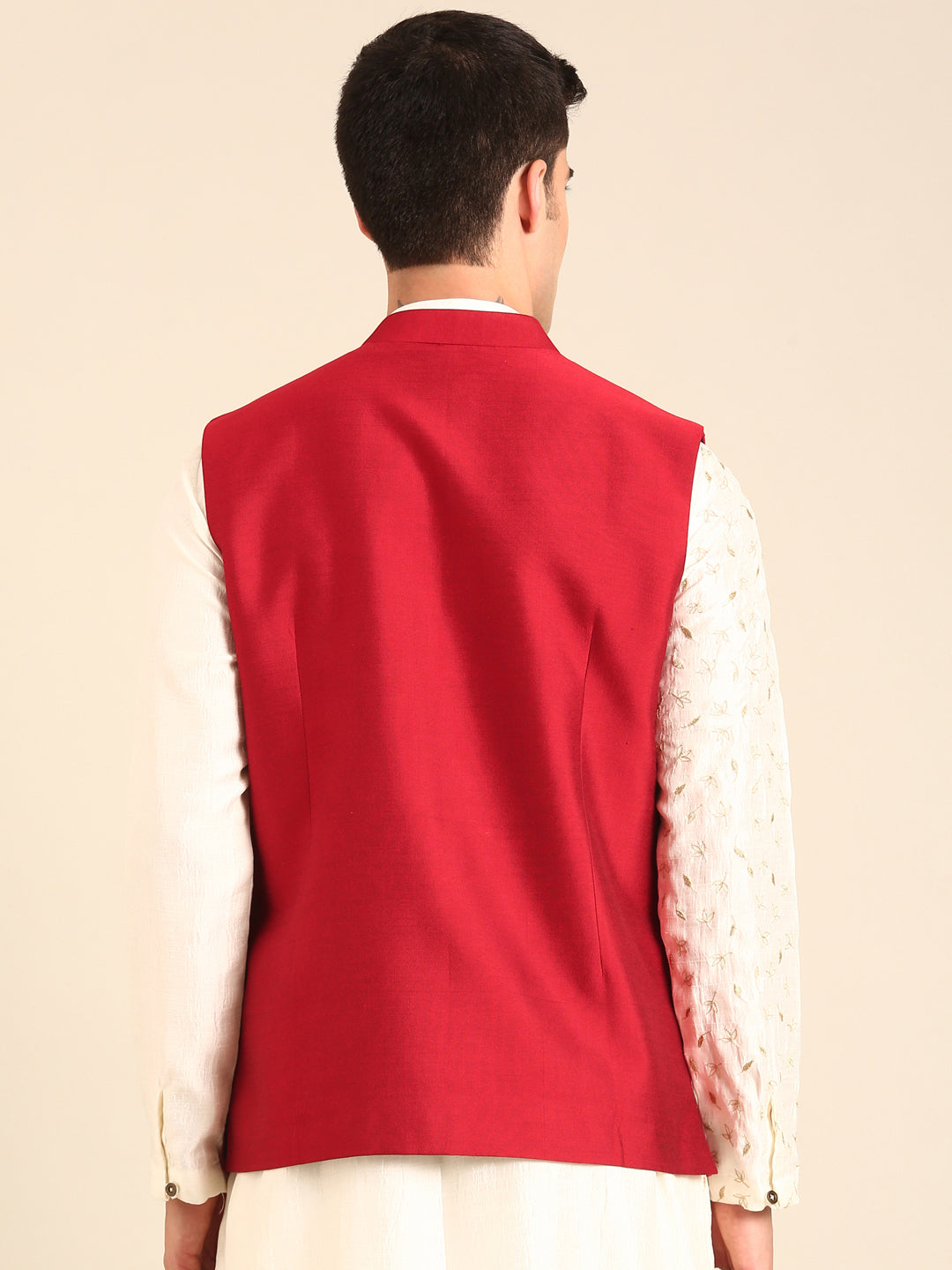 Red Silk Cotton Nehru Jacket